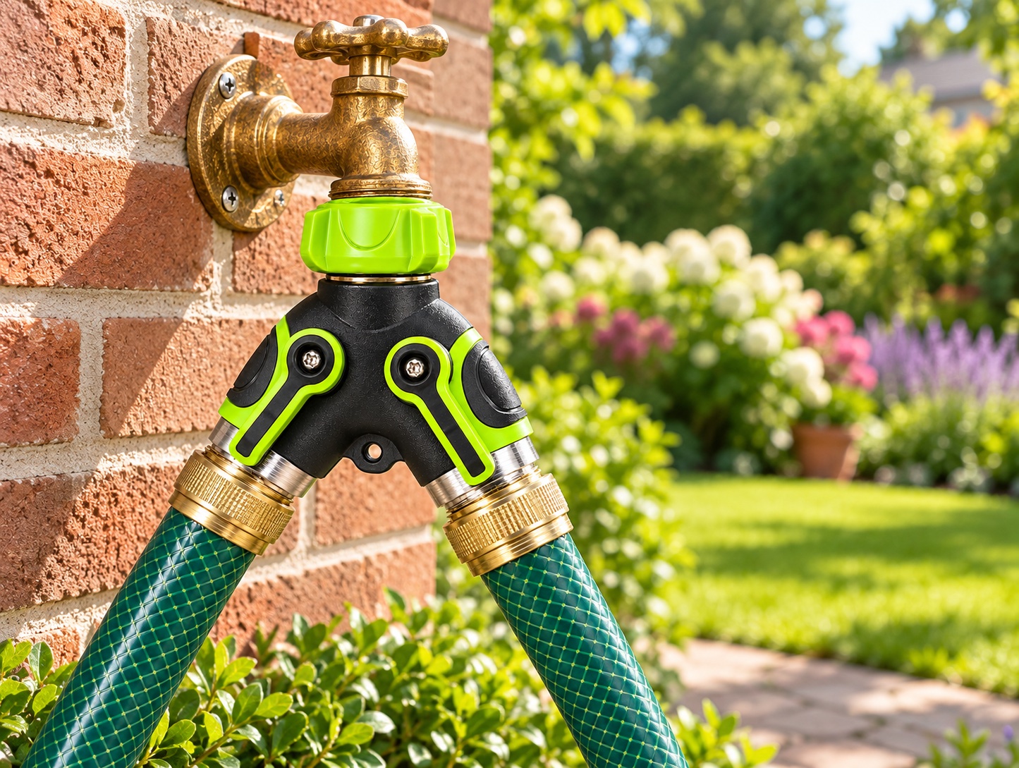 2-Way Garden Hose Splitter shown in the TNMORA Amazon listing