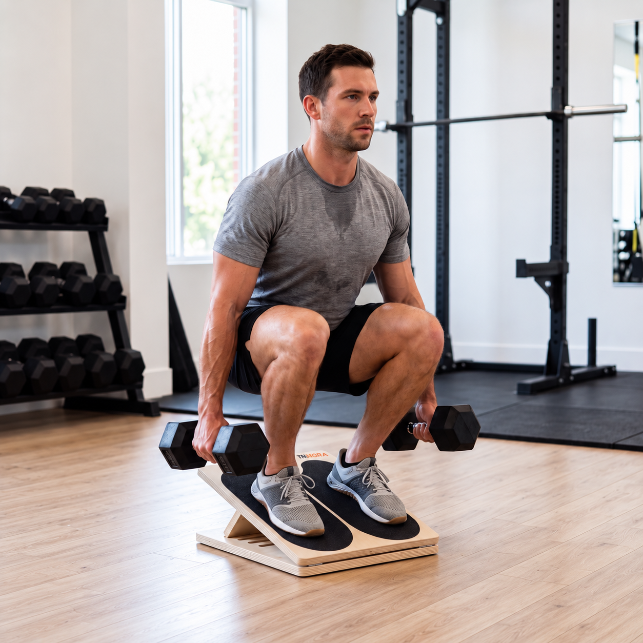 Strength exercise on the TNMORA wooden board.